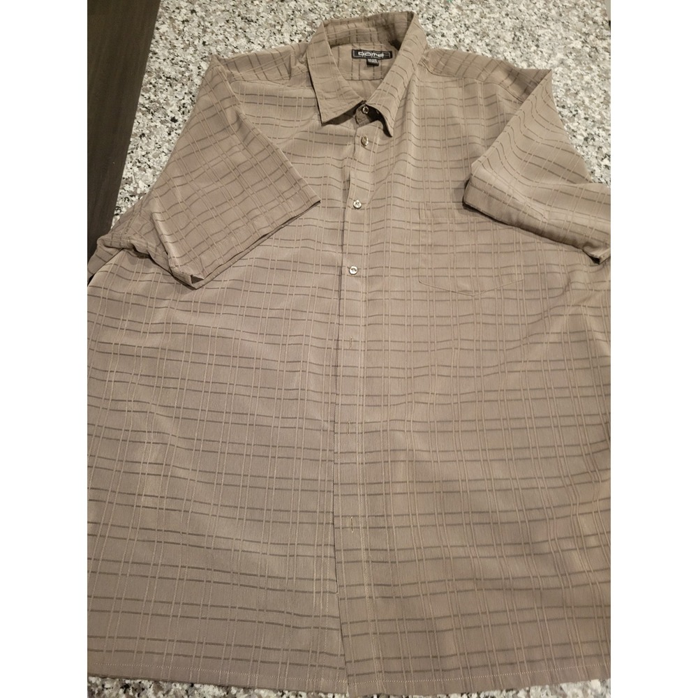 Linea Dome Mens 4XL Short Sleeve Button Down Shirt Taupe Brown Grid Textured 4XG